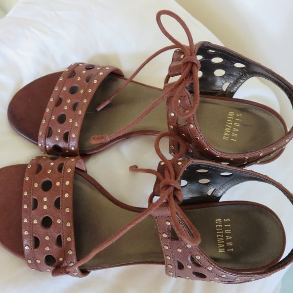 Stuart Weitzman Leather Ankle Tie Sandals - Picture 2 of 5